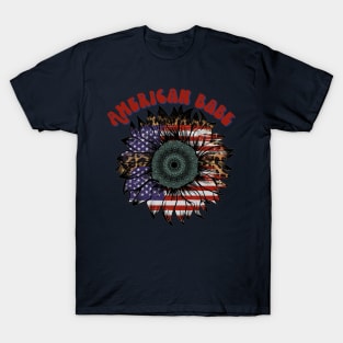 American Babe American Flag Sunflower T-Shirt